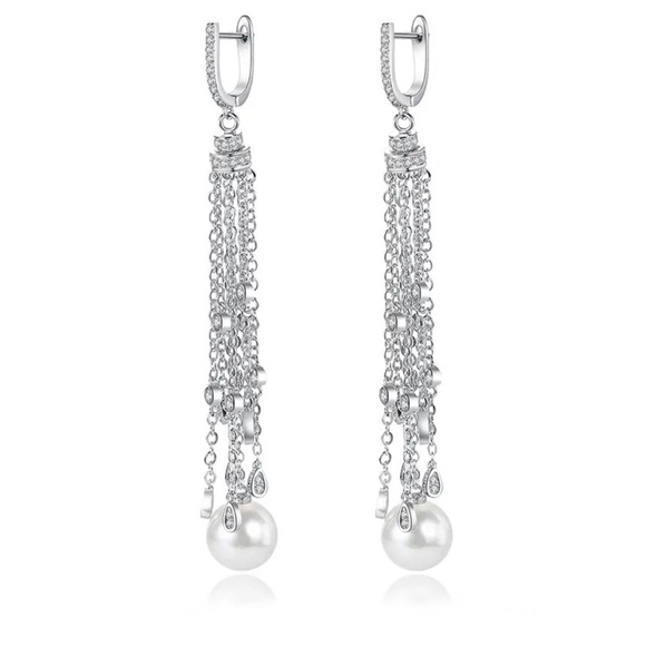 Silver Long Dangle Necklace Earring Set - Picture 7 of 9